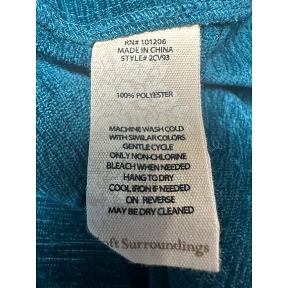 Soft Surroundings Chenille Velvet Button Down Tunic Top Large Peplum Teal Artsy - Picture 6 of 11